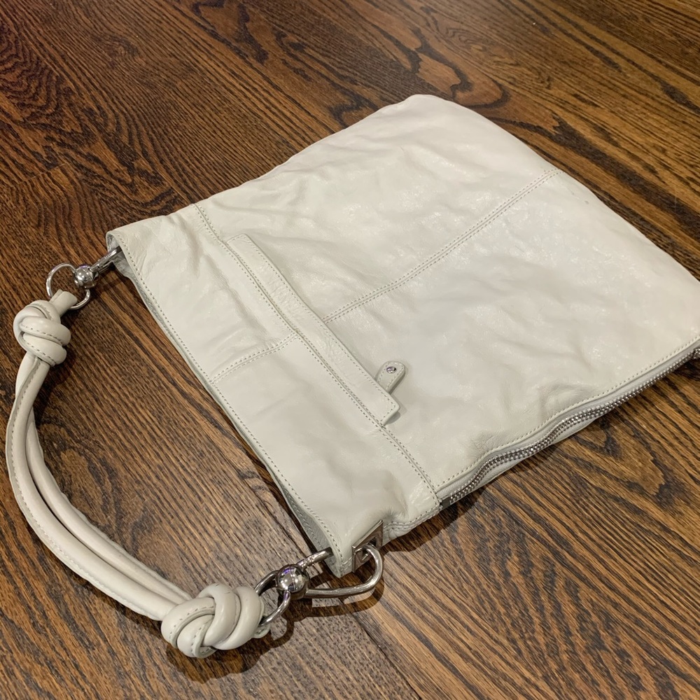 Soft light grey leather shoulder bag